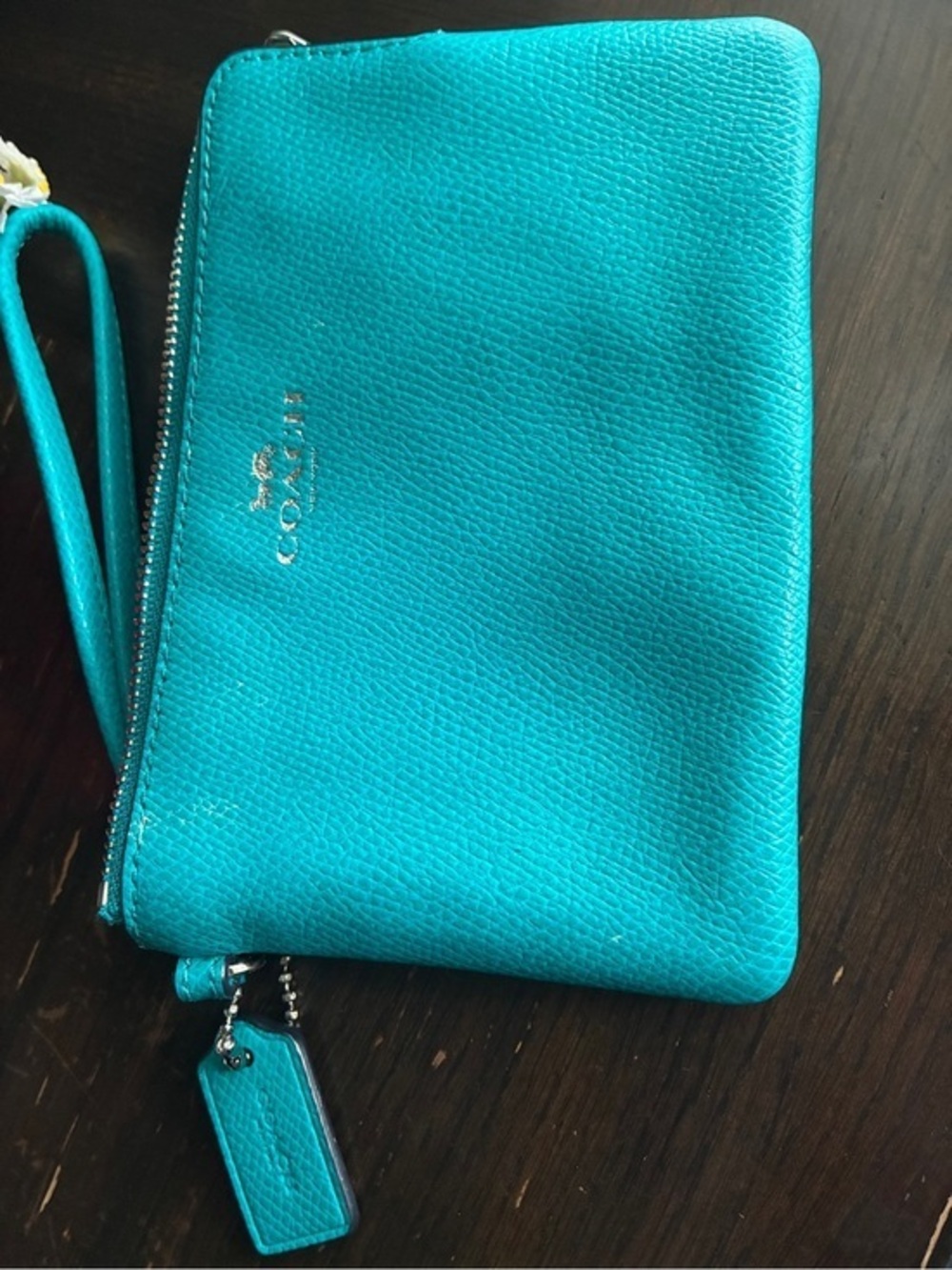 COACH Teal Leather Wristlet Clutch